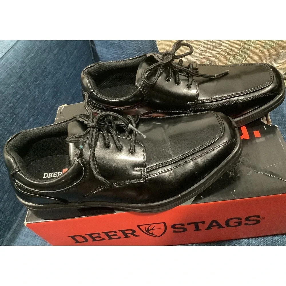 Deer Stags Boy's Oxford Dress Shoes NEW in Box Size 13 W Sharp Black HTec